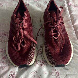 Women’s Adidas Maroon Knit Lace-Up Sneakers